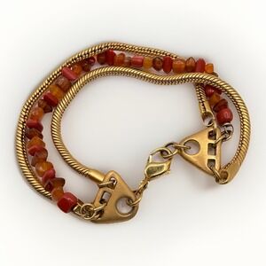 Monet Bracelet Multi Strand Gold Tone Acrylic Faux Stones Size 7 Warm Tones